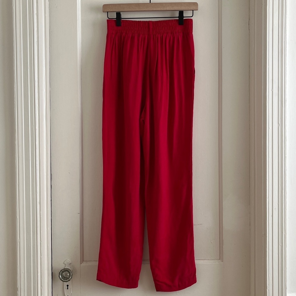 Vintage Late 80s / Early 90s Red Rayon Pleated High Rise Flowy Soft Pants Petite - Picture 4 of 12